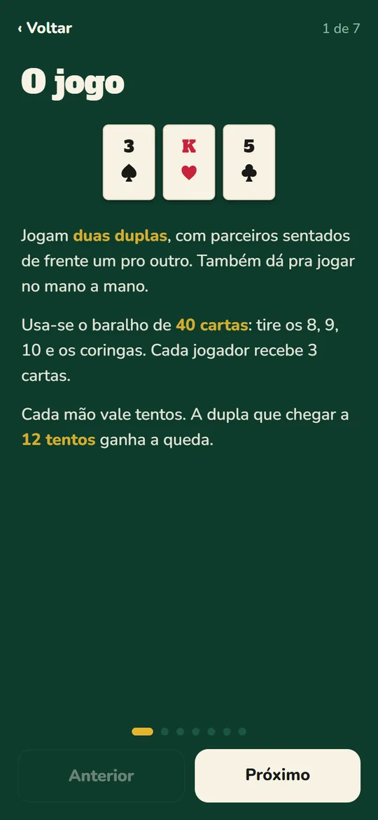 Tutorial explicando as regras básicas do truco com cartas ilustradas